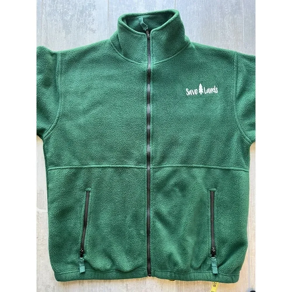 SAVE LANDS White Logo Forest Fleece Jacket Full Zip Cozy Unisex Men's Women's M - Picture 11 of 12